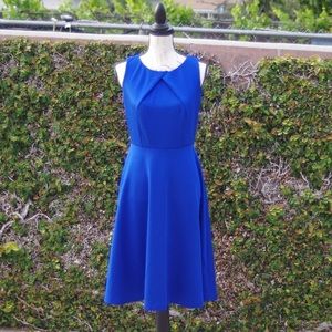 A-line Pleated Neck Keyhole Back Dress, Blue